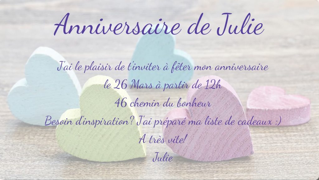 Invitation anniversaire jeune femme