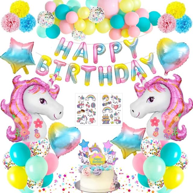 Déco Licorne Anniversaire 2 Ans Fille - Vaisselle, Ballons, Bannière | 16 Invités, Thème Arc-en-Ciel